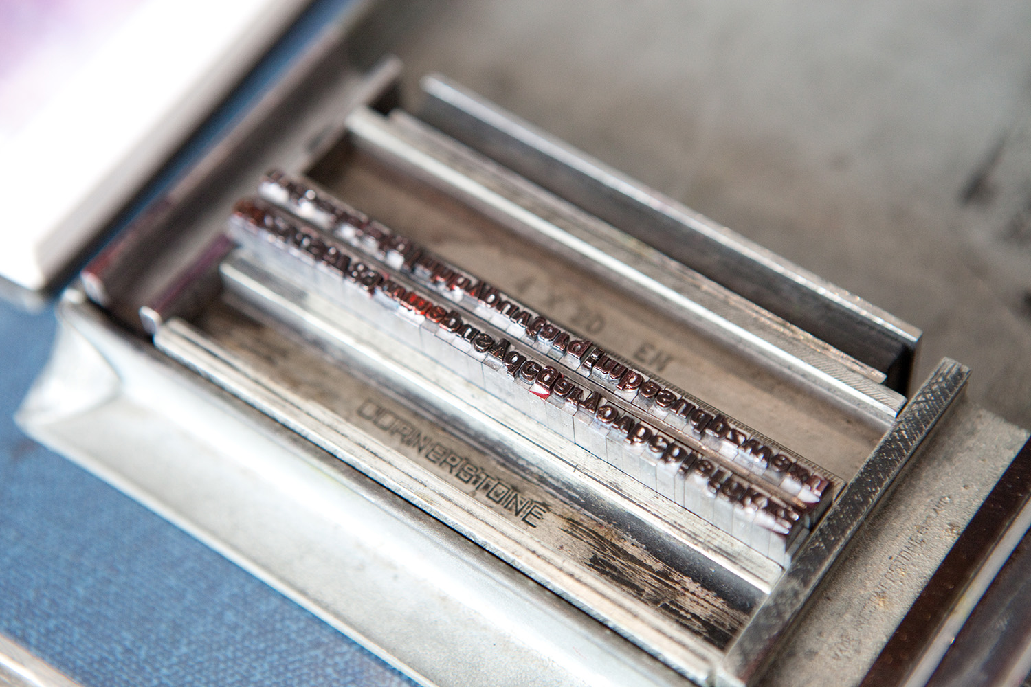 typesetting with lead type at the letterpress workshop University of Plymouth